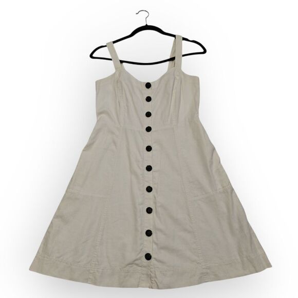 Madewell Linen Cotton Blend Cream Button-Front Dress Sz 6 - Picture 2 of 6